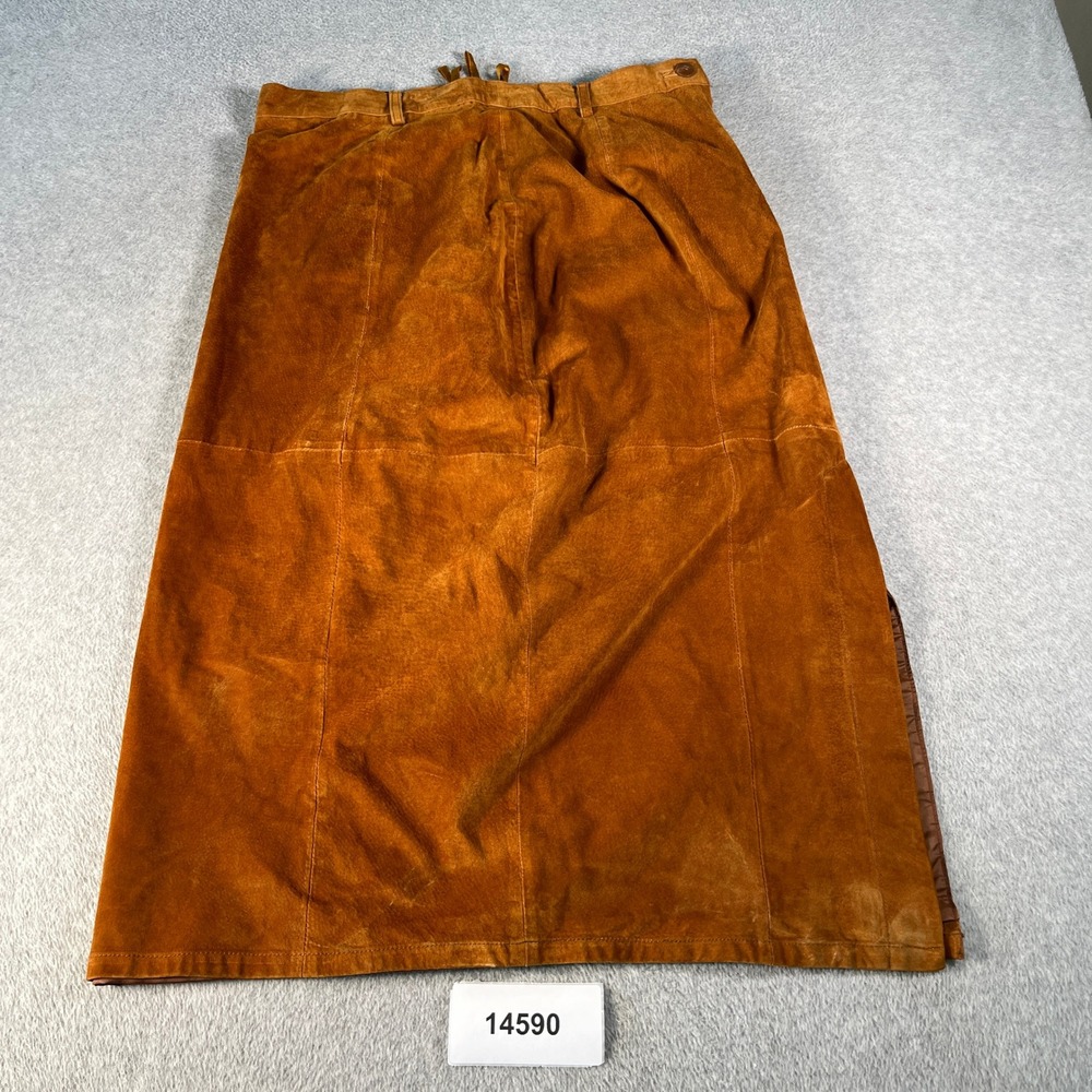 Venezia Leathers Suede Skirt Women 18 Brown Good Vintage Midi A-Line Slit